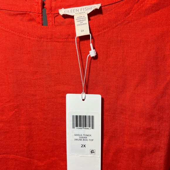 Eileen Fisher Organic Handkerchief Linen Box Top w/pockets, color geranium sz 2X - Picture 2 of 7